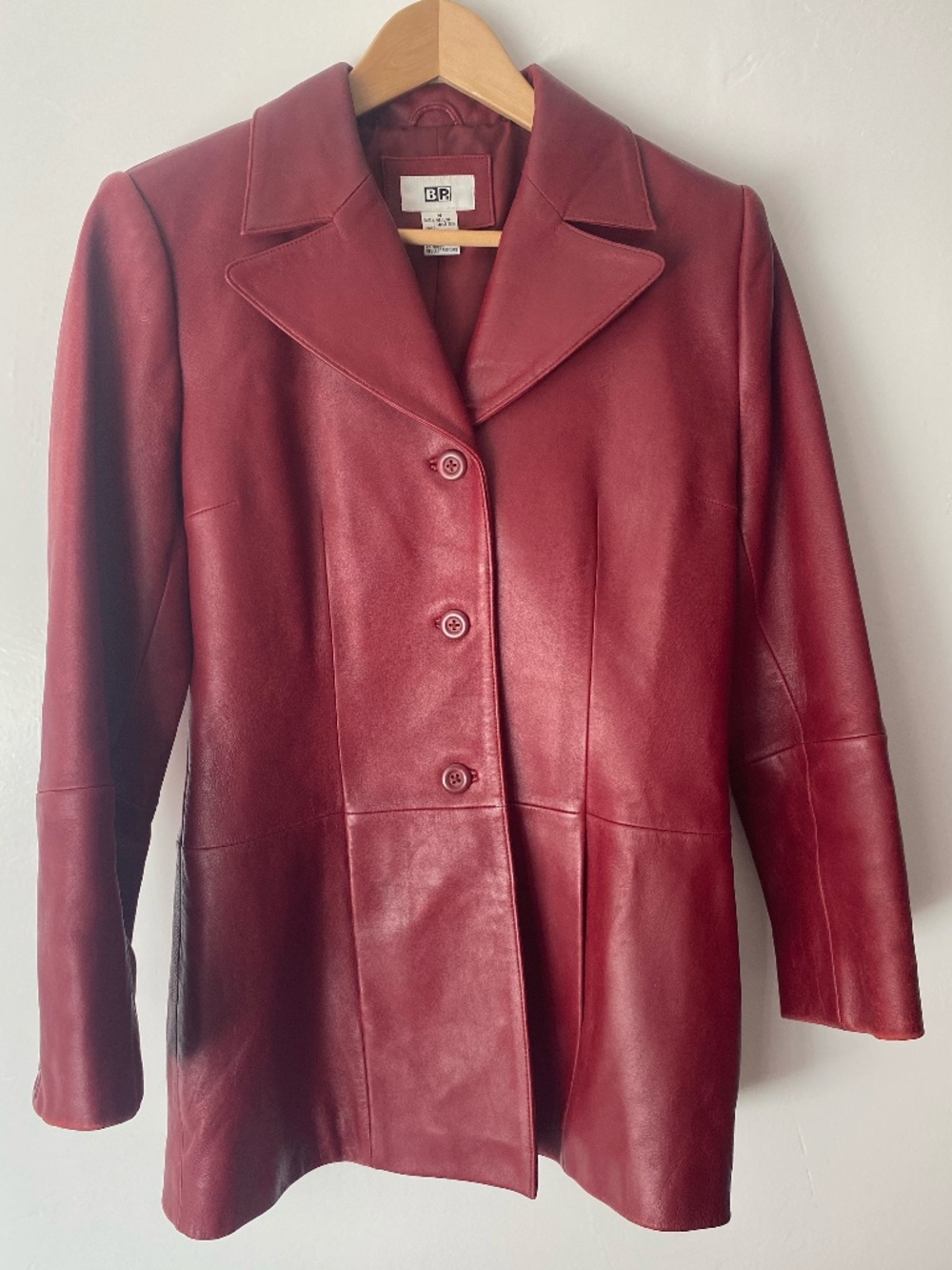 Vintage BP Genuine Lamb Skin Leather Jacket Red Burgundy Women's Size z M Luxe